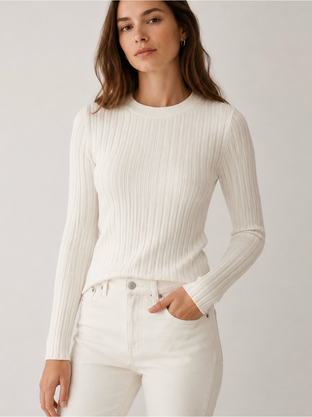 Banana Republic Women’s Medium Off-White Hannah Ribbed Crew Neck Thin Sweater